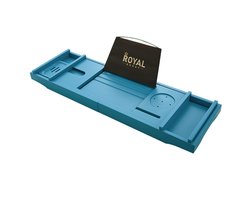 Buxibo Luxe Bamboe Badrekje Uitschuifbaar - Bamboo Brug Verstelbaar - Badkuip Plank voor in Bad met Boekenhouder/Tablethouder - 75 tot 105 cm - Blauw