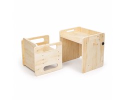 Buxibo Montessori Kinderstoel – Verstelbare en Opklapbare Leerstoel – 31.5x33x38 cm – Naturel