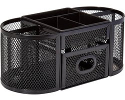 Buxibo Pennenbak met 9 Vakken - Pennenhouder/Desk/Bureau/Organizer - Mesh - Pennenbakje met Lade - Zwart