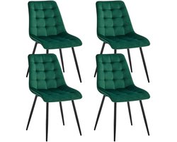 Buylin Eetkamerstoelen Set van 4 - Eettafel Stoelen - Stoelen Eetkamerstoelen - Set van 4 - Fluweel - Velvet - Metaal Onderstel - Gewatteerde Zitting - Groen