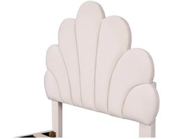 Buylin Gestoffeerd Bed 90x200cm - Eenpersoonsbedden - Kinderbedden - Gestoffeerd Bed - Bloemvormig Hoofdeind - Met Lattenframe - Fluwelen Stof - Beige
