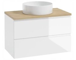 Buylin Wastafelmeubel - Wastafelmeubel met Wastafel - Badkamerkast - Wastafel - Wastafelonderkasten - Wastafel met Onderkast - Witte Keramische Kom - Wit Hoogglans Onderkast - Werkblad Hout - 2 Laden - 100X50Cm