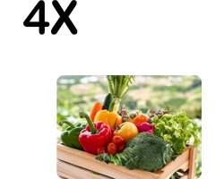 BWK Flexibele Placemat - Groente in een Houten Kistje - Set van 4 Placemats - 35x25 cm - PVC Doek - Afneembaar