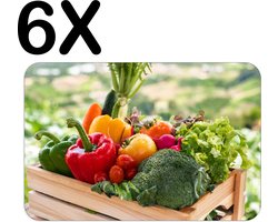 BWK Flexibele Placemat - Groente in een Houten Kistje - Set van 6 Placemats - 45x30 cm - PVC Doek - Afneembaar
