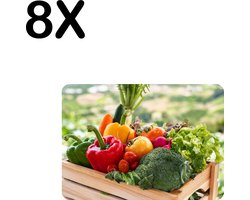 BWK Flexibele Placemat - Groente in een Houten Kistje - Set van 8 Placemats - 35x25 cm - PVC Doek - Afneembaar