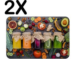 BWK Flexibele Placemat - Kleurrijke Potten met Groente en Fruit - Set van 2 Placemats - 45x30 cm - PVC Doek - Afneembaar