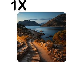 BWK Flexibele Placemat - Landschap - Nacht - Bergen - Meer - Set van 1 Placemats - 40x40 cm - PVC Doek - Afneembaar