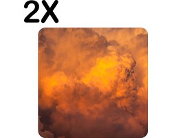 BWK Flexibele Placemat - Oranje - Wolken - Lucht - Set van 2 Placemats - 50x50 cm - PVC Doek - Afneembaar