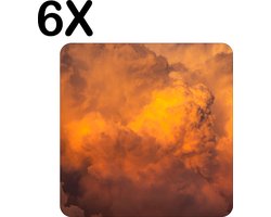 BWK Flexibele Placemat - Oranje - Wolken - Lucht - Set van 6 Placemats - 50x50 cm - PVC Doek - Afneembaar