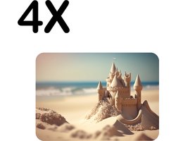 BWK Flexibele Placemat - Prachtig Zandkasteel op het Strand - Set van 4 Placemats - 40x30 cm - PVC Doek - Afneembaar
