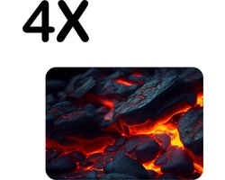 BWK Flexibele Placemat - Stenen in Lava - Set van 4 Placemats - 40x30 cm - PVC Doek - Afneembaar