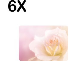 BWK Flexibele Placemat - Witte Roos met Roze Gloed - Set van 6 Placemats - 35x25 cm - PVC Doek - Afneembaar