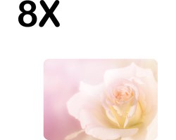 BWK Flexibele Placemat - Witte Roos met Roze Gloed - Set van 8 Placemats - 35x25 cm - PVC Doek - Afneembaar