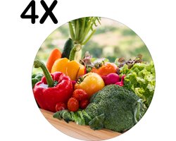 BWK Flexibele Ronde Placemat - Groente in een Houten Kistje - Set van 4 Placemats - 40x40 cm - PVC Doek - Afneembaar