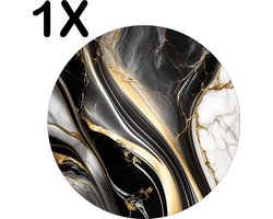 BWK Flexibele Ronde Placemat - Zwart met Wit en Gouden Marmer - Set van 1 Placemats - 50x50 cm - PVC Doek - Afneembaar
