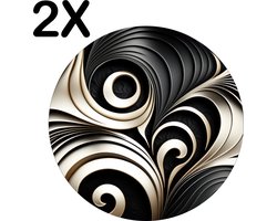 BWK Flexibele Ronde Placemat - Zwart met Witte Spiral - Set van 2 Placemats - 40x40 cm - PVC Doek - Afneembaar