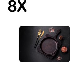 BWK Luxe Placemat - Compositie van Lege Pan en Bestek - Set van 8 Placemats - 35x25 cm - 2 mm dik Vinyl - Anti Slip - Afneembaar
