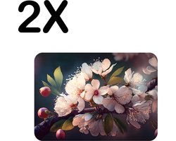 BWK Luxe Placemat - Kersen Bloesem met Mooie Lichtinval - Set van 2 Placemats - 40x30 cm - 2 mm dik Vinyl - Anti Slip - Afneembaar