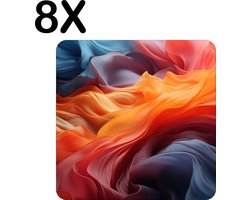 BWK Luxe Placemat - Oranje en Grijze Golvende Satijn - Set van 8 Placemats - 50x50 cm - 2 mm dik Vinyl - Anti Slip - Afneembaar