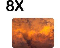 BWK Luxe Placemat - Oranje - Wolken - Lucht - Set van 8 Placemats - 40x30 cm - 2 mm dik Vinyl - Anti Slip - Afneembaar