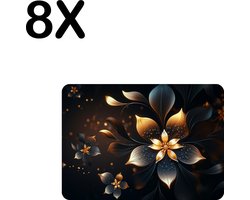 BWK Luxe Placemat - Zwart - Goud - Bloem - Set van 8 Placemats - 35x25 cm - 2 mm dik Vinyl - Anti Slip - Afneembaar