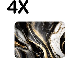 BWK Luxe Placemat - Zwart met Wit en Gouden Marmer - Set van 4 Placemats - 40x30 cm - 2 mm dik Vinyl - Anti Slip - Afneembaar