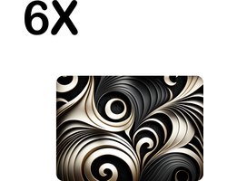 BWK Luxe Placemat - Zwart met Witte Spiral - Set van 6 Placemats - 35x25 cm - 2 mm dik Vinyl - Anti Slip - Afneembaar