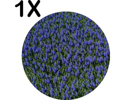 BWK Luxe Ronde Placemat - Blauw Paarse Bloemen - Set van 1 Placemats - 50x50 cm - 2 mm dik Vinyl - Anti Slip - Afneembaar