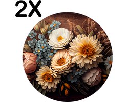 BWK Luxe Ronde Placemat - Mooie Artistieke Bloemen - Set van 2 Placemats - 40x40 cm - 2 mm dik Vinyl - Anti Slip - Afneembaar