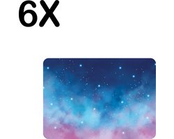 BWK Stevige Placemat - Blauw met Paarse Galaxy - Set van 6 Placemats - 35x25 cm - 1 mm dik Polystyreen - Afneembaar