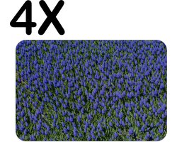 BWK Stevige Placemat - Blauw Paarse Bloemen - Set van 4 Placemats - 45x30 cm - 1 mm dik Polystyreen - Afneembaar