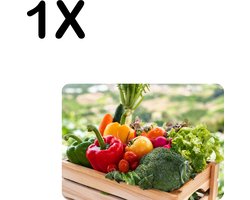 BWK Stevige Placemat - Groente in een Houten Kistje - Set van 1 Placemats - 35x25 cm - 1 mm dik Polystyreen - Afneembaar
