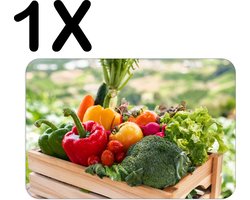 BWK Stevige Placemat - Groente in een Houten Kistje - Set van 1 Placemats - 45x30 cm - 1 mm dik Polystyreen - Afneembaar