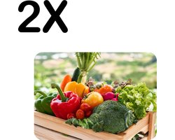 BWK Stevige Placemat - Groente in een Houten Kistje - Set van 2 Placemats - 40x30 cm - 1 mm dik Polystyreen - Afneembaar
