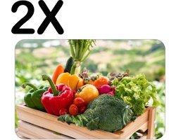 BWK Stevige Placemat - Groente in een Houten Kistje - Set van 2 Placemats - 45x30 cm - 1 mm dik Polystyreen - Afneembaar