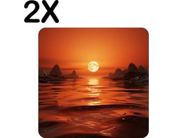 BWK Stevige Placemat - Oranje Horizon met Rotsen en Water - Set van 2 Placemats - 40x40 cm - 1 mm dik Polystyreen - Afneembaar