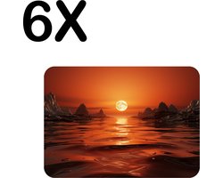 BWK Stevige Placemat - Oranje Horizon met Rotsen en Water - Set van 6 Placemats - 40x30 cm - 1 mm dik Polystyreen - Afneembaar