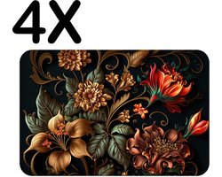 BWK Stevige Placemat - Prachtige Bloemen Kunst - Set van 4 Placemats - 45x30 cm - 1 mm dik Polystyreen - Afneembaar