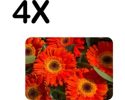 BWK Stevige Placemat - Rode Kleurrijke Bloemen in de Natuur - Set van 4 Placemats - 40x30 cm - 1 mm dik Polystyreen - Afneembaar