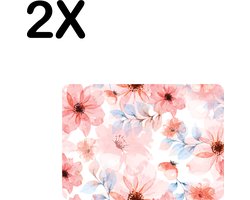 BWK Stevige Placemat - Roze Bloemen in Bloei - Getekend - Set van 2 Placemats - 35x25 cm - 1 mm dik Polystyreen - Afneembaar
