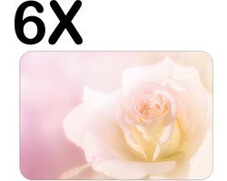 BWK Stevige Placemat - Witte Roos met Roze Gloed - Set van 6 Placemats - 45x30 cm - 1 mm dik Polystyreen - Afneembaar