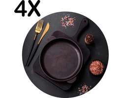 BWK Stevige Ronde Placemat - Compositie van Lege Pan en Bestek - Set van 4 Placemats - 40x40 cm - 1 mm dik Polystyreen - Afneembaar