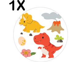 BWK Stevige Ronde Placemat - Vrolijke Dino's - Voor Kinderen - Getekend -2 - Set van 1 Placemats - 50x50 cm - 1 mm dik Polystyreen - Afneembaar