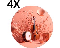 BWK Stevige Ronde Placemat - Zalm Oranje Kleurige Muziek - Set van 4 Placemats - 50x50 cm - 1 mm dik Polystyreen - Afneembaar