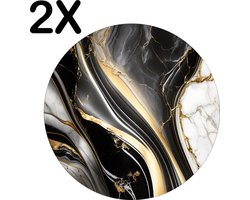 BWK Stevige Ronde Placemat - Zwart met Wit en Gouden Marmer - Set van 2 Placemats - 40x40 cm - 1 mm dik Polystyreen - Afneembaar
