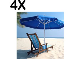 BWK Textiele Placemat - Blauwe Stoel met Parasol op Prachting Wit Strand - Set van 4 Placemats - 40x40 cm - Polyester Stof - Afneembaar