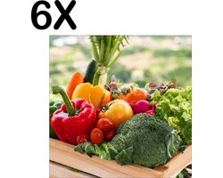 BWK Textiele Placemat - Groente in een Houten Kistje - Set van 6 Placemats - 50x50 cm - Polyester Stof - Afneembaar