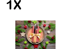 BWK Textiele Placemat - Kerst Diner Gedekte Tafel - Set van 1 Placemats - 35x25 cm - Polyester Stof - Afneembaar