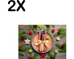 BWK Textiele Placemat - Kerst Diner Gedekte Tafel - Set van 2 Placemats - 35x25 cm - Polyester Stof - Afneembaar