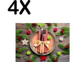 BWK Textiele Placemat - Kerst Diner Gedekte Tafel - Set van 4 Placemats - 40x30 cm - Polyester Stof - Afneembaar